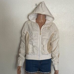 VINTAGE Southpole White Gold Metallic Y2K Hooded Windbreaker Track Jacket Size L